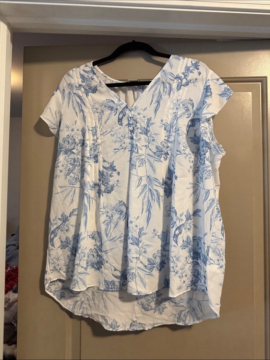 Cynthia Rowley Tops - Cynthia Rowley White Top with Light Blue Floral Print